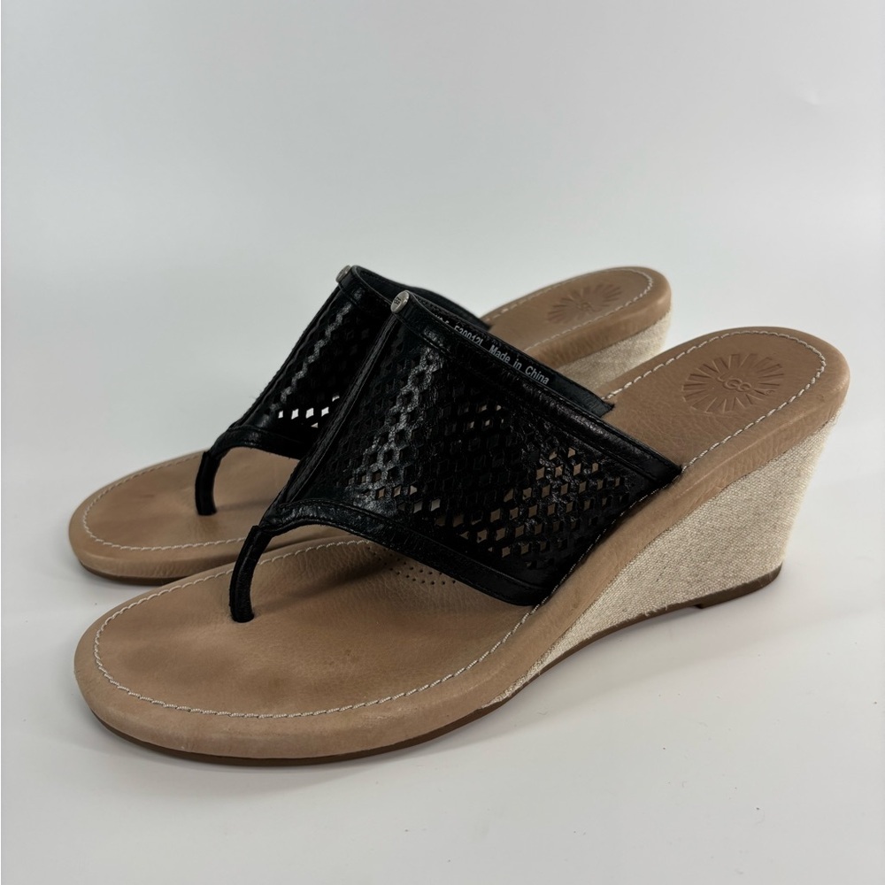 Ugg Solena leather wedge sandals black 9.5 *Runs small, fits like an 8 - Picture 5 of 12